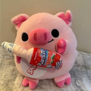 Pink Pig Stuffed Animal with Ramune Bottle